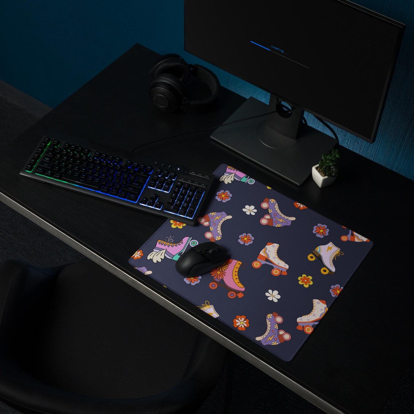Large Desk Mat, Vintage Roller Skates, Modern Office Decor, Gamer Mouse Pad