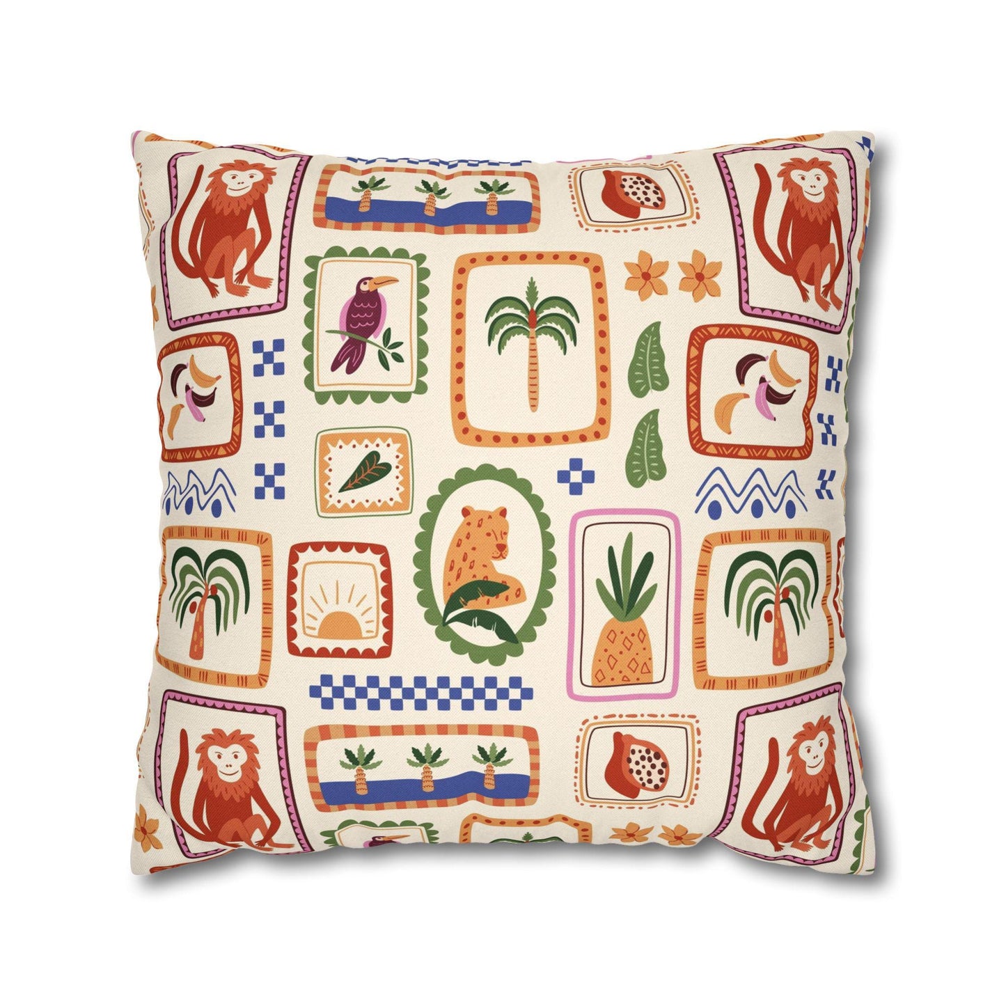 Tropical Paradise Square Pillowcase, Wildlife Home Decor, Monkey Accent Pillow Cover