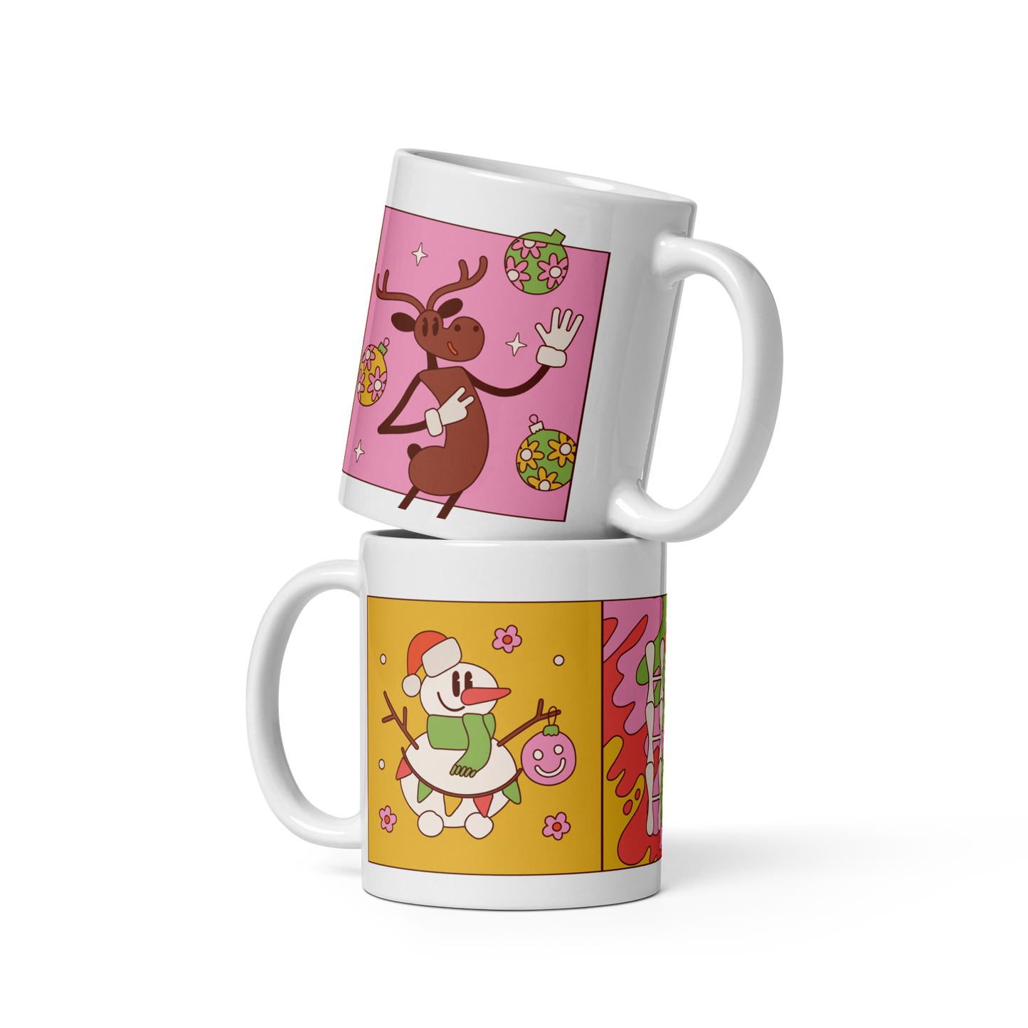 Festive Christmas Ceramic Mug, Retro Holiday Coffee Cup, Festive Drinkware