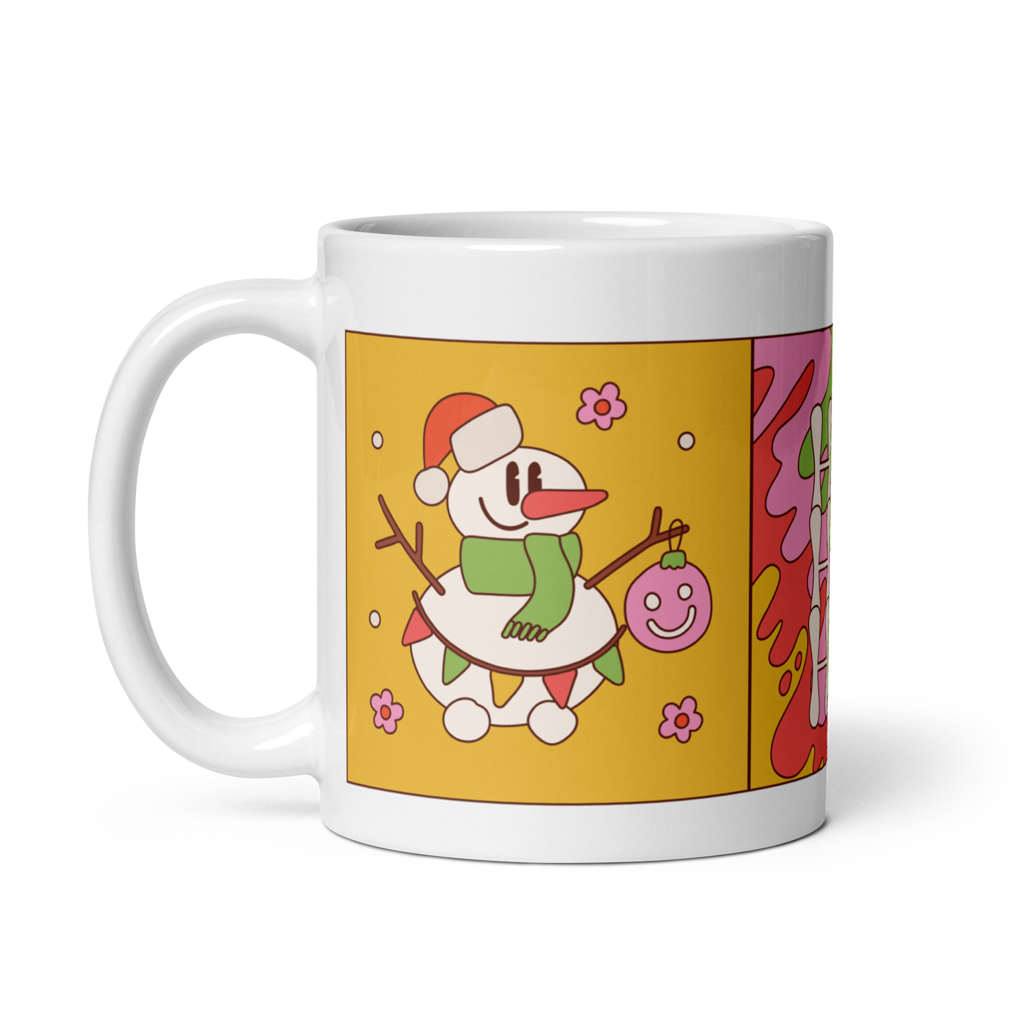 Festive Christmas Ceramic Mug, Retro Holiday Coffee Cup, Festive Drinkware