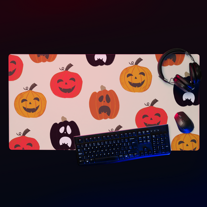  Gaming mouse pad with spooky pumpkin designs; features rounded edges and a sleek, modern look. Made with a 100% polyester top for smooth and accurate movements, adding a haunting touch to any gaming setup.