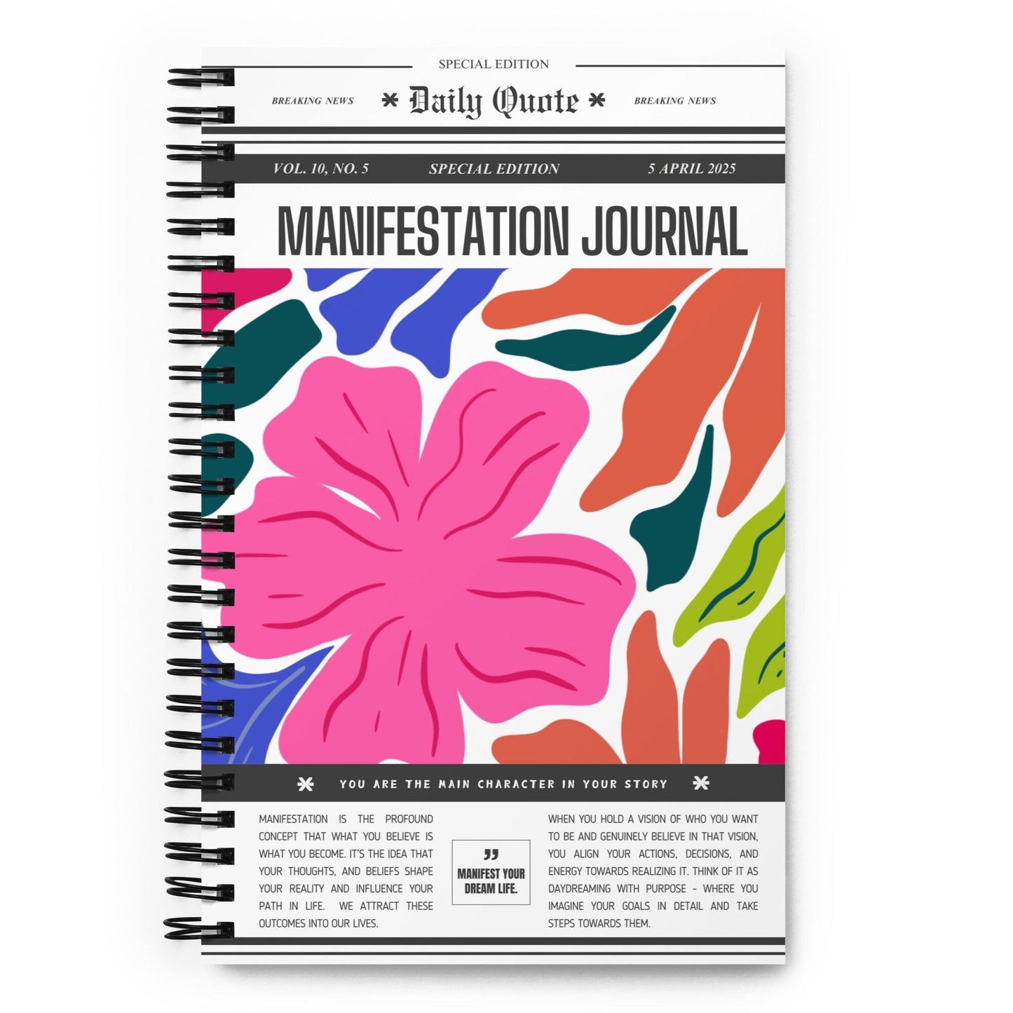 Manifestation Journal, Goal Setting Spiral Notebook, Daily Reflections