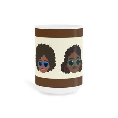 Funky Afro-Chic Ceramic Mugs, Perfect Gift for Coffee Lovers, Melanin Ladies with Natural Hairstyles, Fashionista Tea Lover