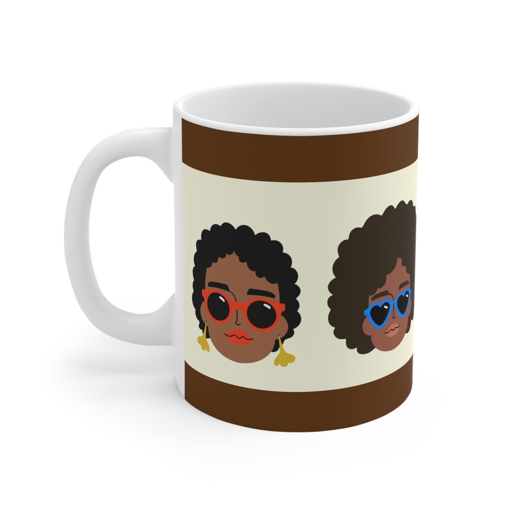 Funky Afro-Chic Ceramic Mugs, Perfect Gift for Coffee Lovers, Melanin Ladies with Natural Hairstyles, Fashionista Tea Lover