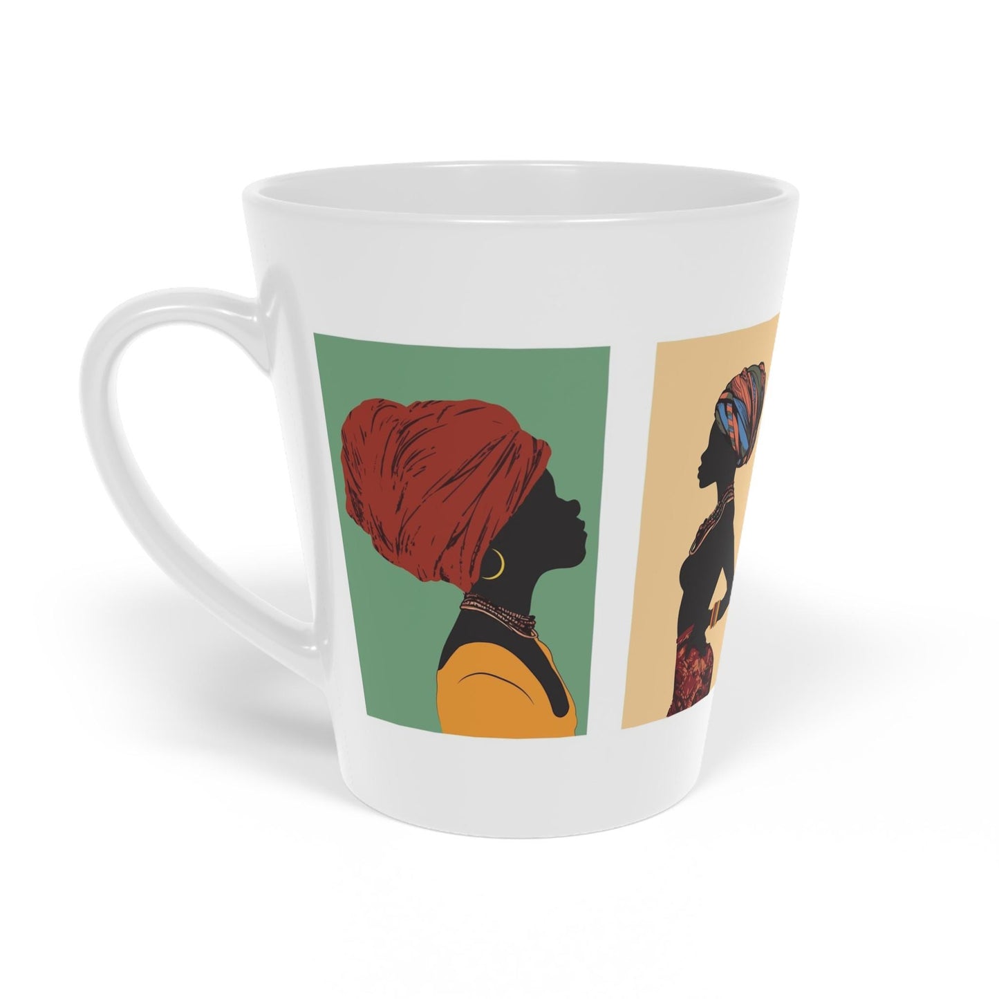 African Headwrap Latte Mug 12oz, Black Woman Art, African American Mug