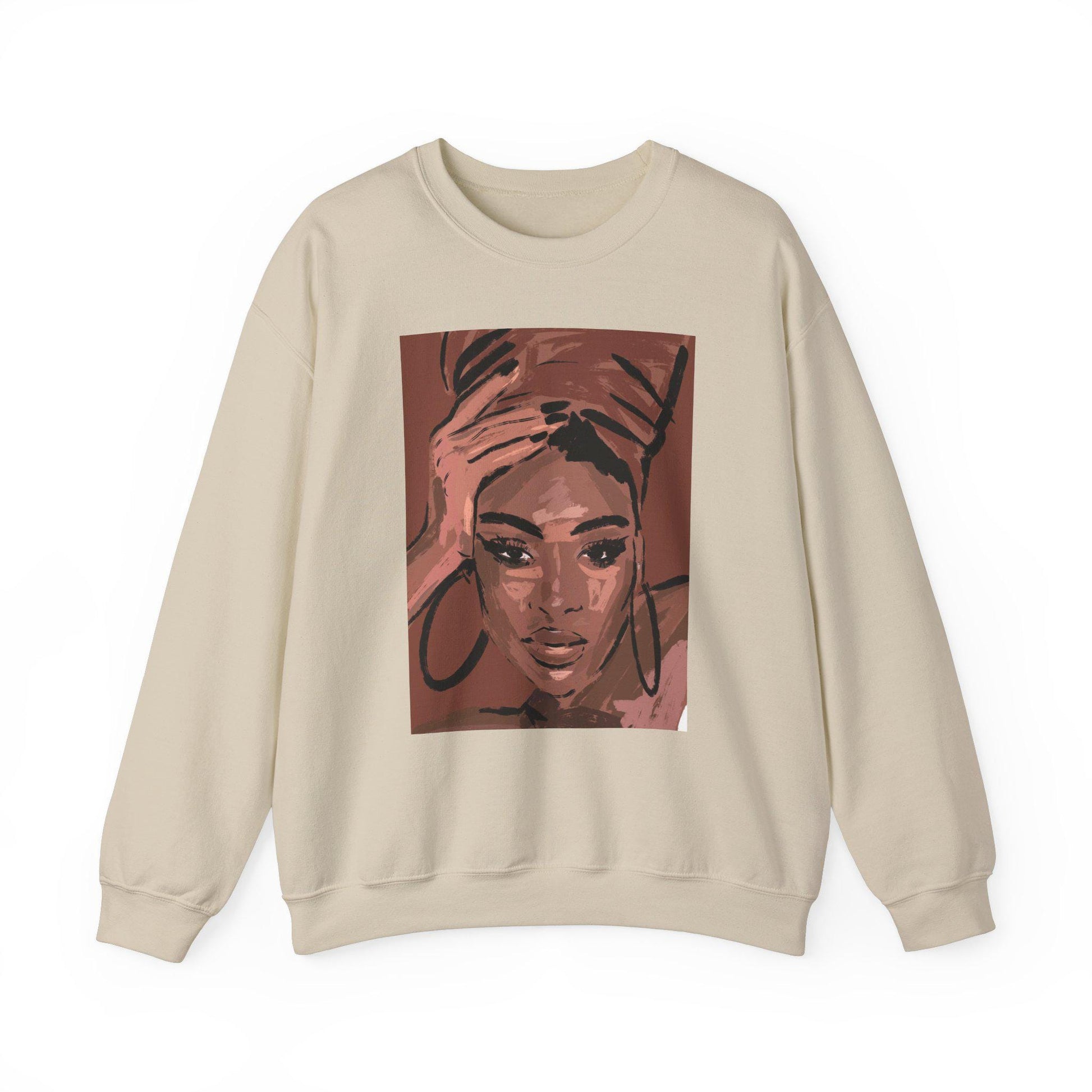 Black Woman Crewneck Sweatshirt, Natural Hair Headwraps , Vintage African American, 90's Woman, Brown Girl Art