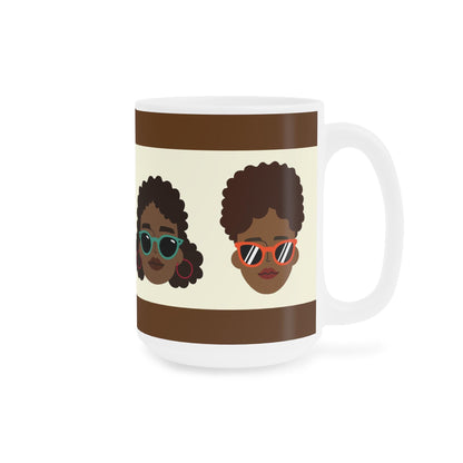 Funky Afro-Chic Ceramic Mugs, Perfect Gift for Coffee Lovers, Melanin Ladies with Natural Hairstyles, Fashionista Tea Lover