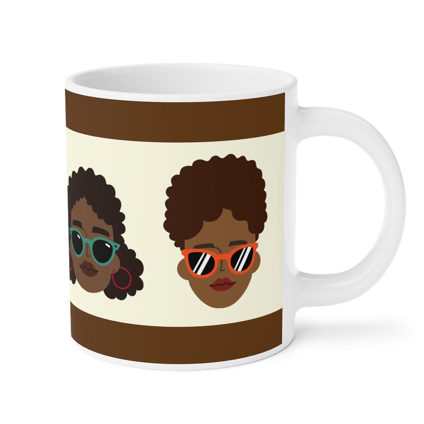 Funky Afro-Chic Ceramic Mugs, Perfect Gift for Coffee Lovers, Melanin Ladies with Natural Hairstyles, Fashionista Tea Lover