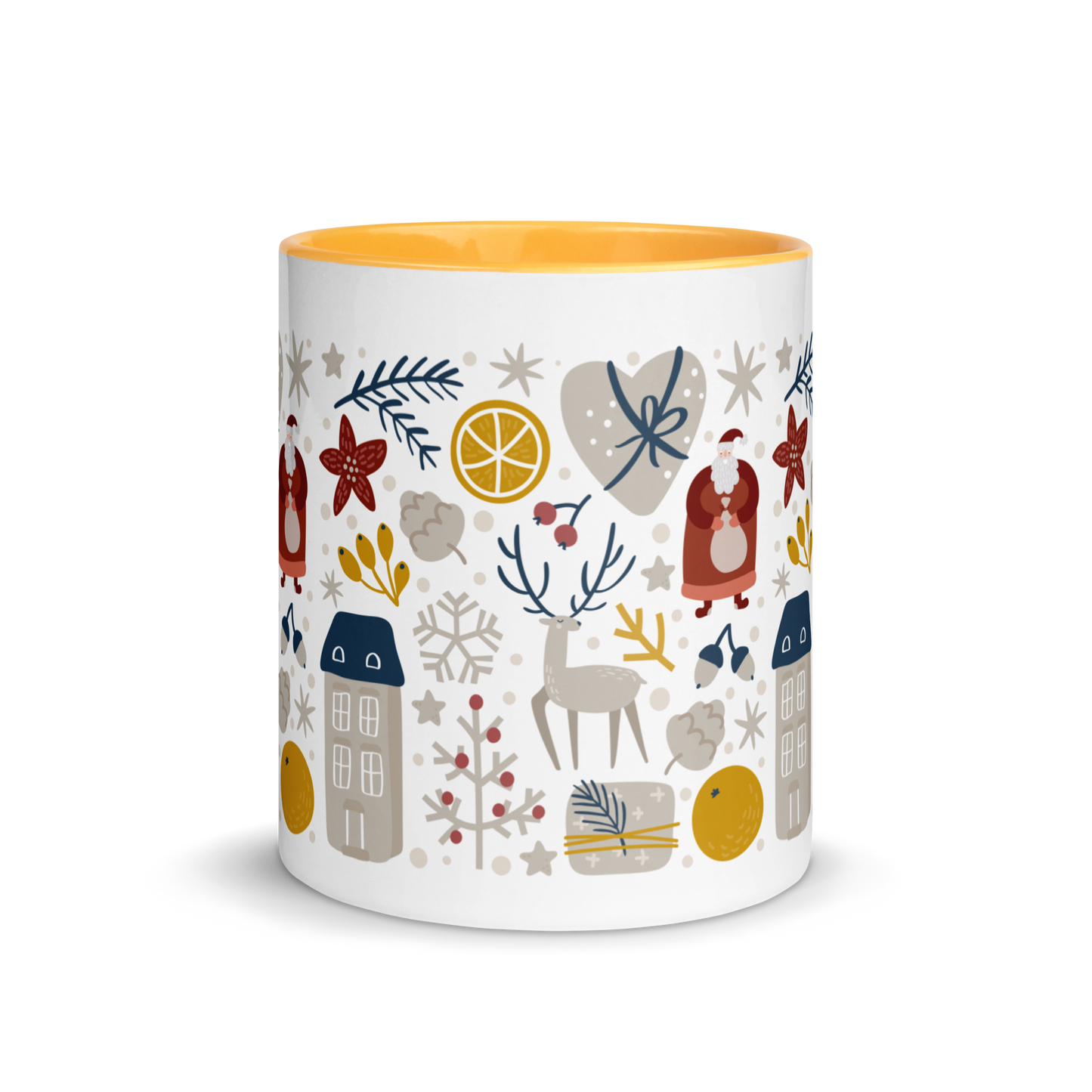 Festive Christmas Ceramic Mug, Seasonal Mug with color inside