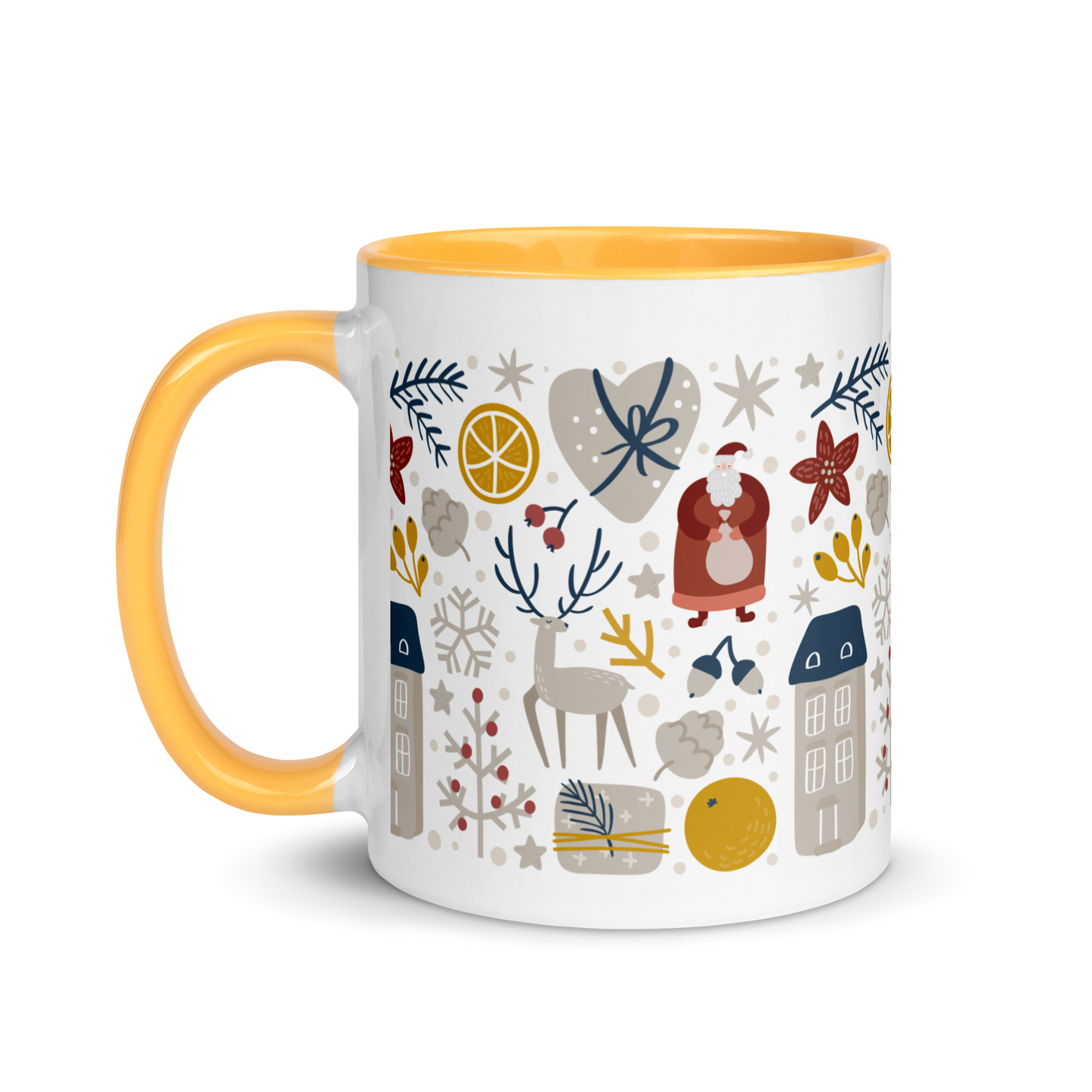 Festive Christmas Ceramic Mug, Seasonal Mug with color inside