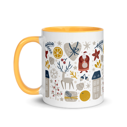 Festive Christmas Ceramic Mug, Seasonal Mug with color inside