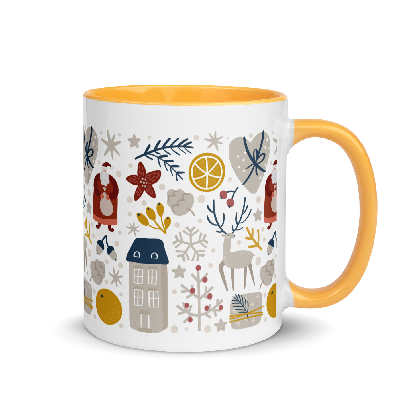 Festive Christmas Ceramic Mug, Seasonal Mug with color inside