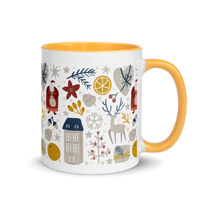 Festive Christmas Ceramic Mug, Seasonal Mug with color inside