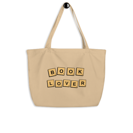 Book lover tiles large organic tote bag