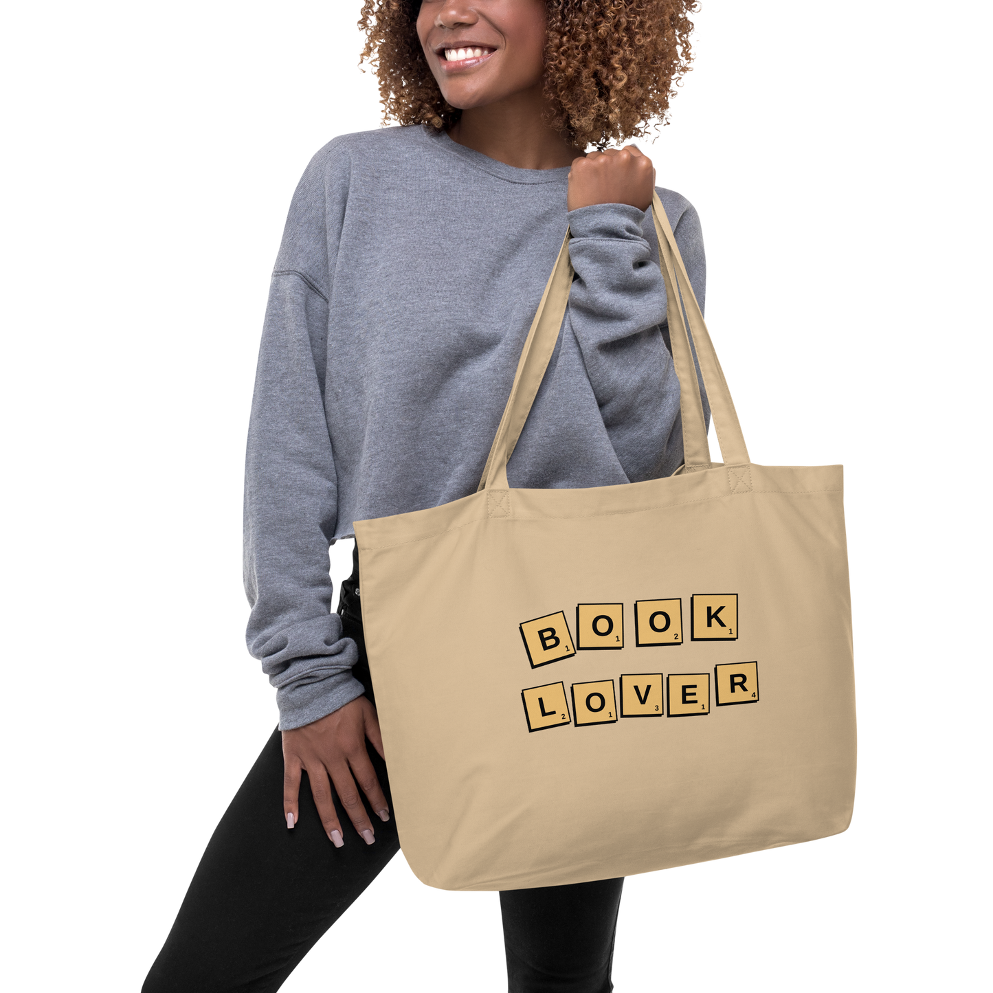 Book lover tiles large organic tote bag