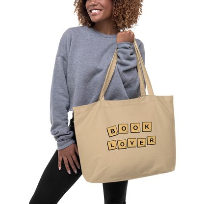 Book lover tiles large organic tote bag